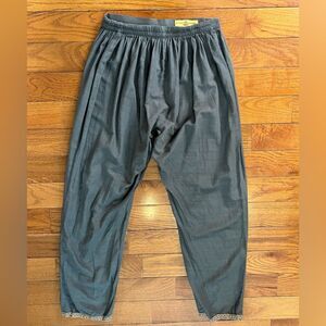 Bonanza Satrangi Gray Linen Blend Pants Women’s XS Elastic Waist Relaxed Tapered